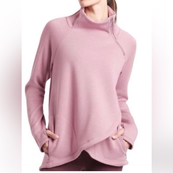 ATHLETA Women’s SMALL Cozy Karma Asymmetrical Pullover Sweatshirt Blush Pink - Picture 1 of 13